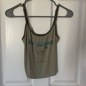 Olive Green Graphic Tank Top